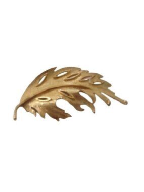 Vintage BSK Goldstone Metal Leaf Brooch